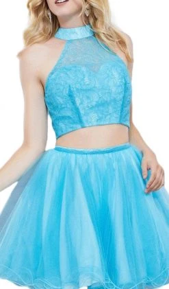 Cocktail Dresses Nox Anabel - 6354 Lace Illusion High Halter A-line Dress