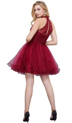 Cocktail Dresses Nox Anabel - 6354 Lace Illusion High Halter A-line Dress