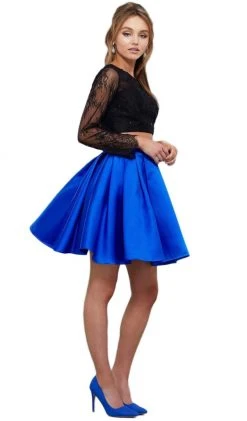 Nox Anabel - 6371 Two Piece Lace Long Sleeves Cocktail Dress Cocktail Dresses