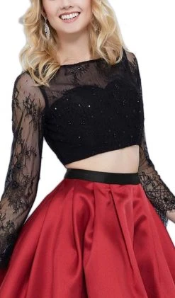 Nox Anabel - 6371 Two Piece Lace Long Sleeves Cocktail Dress Cocktail Dresses