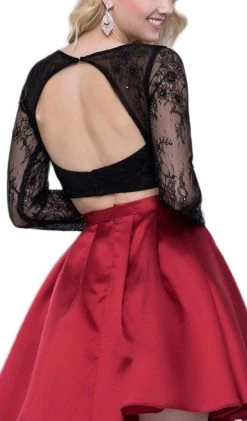 Nox Anabel - 6371 Two Piece Lace Long Sleeves Cocktail Dress Cocktail Dresses