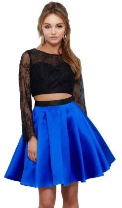 Nox Anabel - 6371 Two Piece Lace Long Sleeves Cocktail Dress Cocktail Dresses