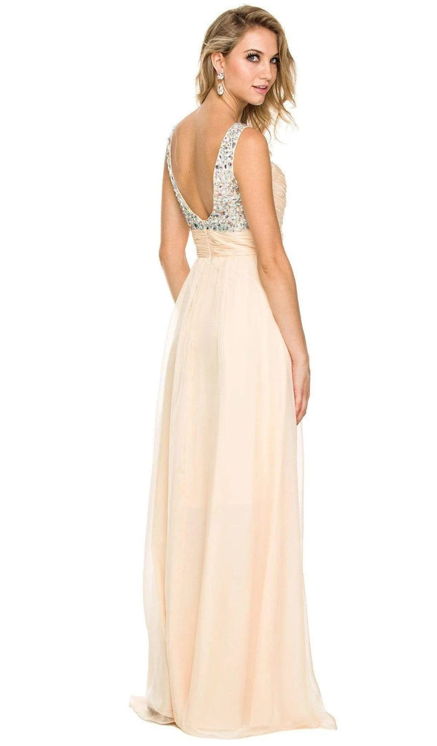Nox Anabel - 8140 Rhinestone Embellished Ruched Long Dress Formal Gowns 6 Nox Anabel - 8140 Rhinestone Embellished Ruched Long Dress Formal Gowns