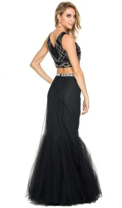 Formal Gowns Nox Anabel - 8156 Embellished Halter Crop-Top Two Piece Evening Gown