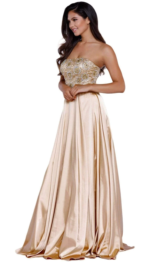 Formal Gowns Nox Anabel - 8186 Metallic Embellished Strapless Long Evening Gown 3 Formal Gowns Nox Anabel - 8186 Metallic Embellished Strapless Long Evening Gown