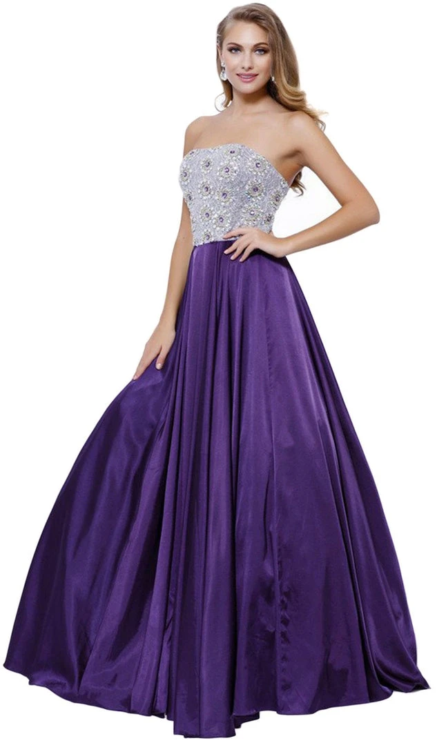 Formal Gowns Nox Anabel - 8186 Metallic Embellished Strapless Long Evening Gown 8 Formal Gowns Nox Anabel - 8186 Metallic Embellished Strapless Long Evening Gown