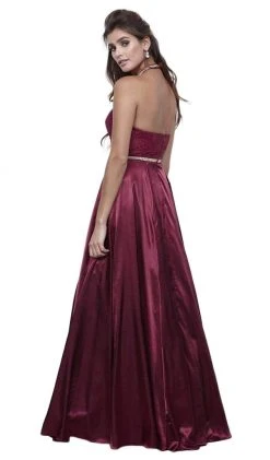 Nox Anabel - 8198 Sleeveless Embroidered Halter Neck A-Line Gown Formal Gowns