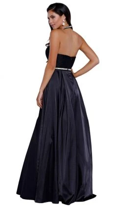 Nox Anabel - 8198 Sleeveless Embroidered Halter Neck A-Line Gown Formal Gowns