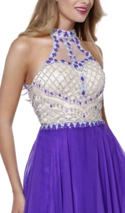 Formal Gowns Nox Anabel - 8200 Bejeweled Halter Chiffon A-line Dress