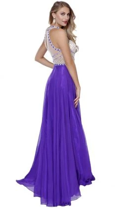 Formal Gowns Nox Anabel - 8200 Bejeweled Halter Chiffon A-line Dress