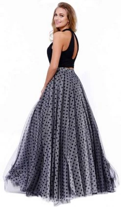 Nox Anabel - 8204 Two-Piece Halter Polka Dot Printed Evening Gown