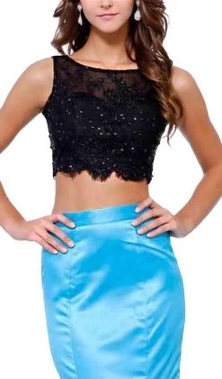 Formal Gowns Nox Anabel - 8231 Two Piece Colorblock Satin Evening Dress