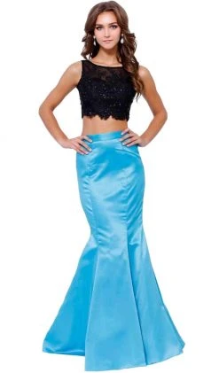 Formal Gowns Nox Anabel - 8231 Two Piece Colorblock Satin Evening Dress