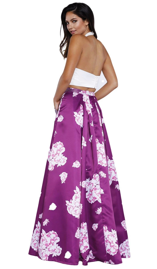 Nox Anabel - 8245 Two-piece Floral Halter A-line Evening Dress 4 Nox Anabel - 8245 Two-piece Floral Halter A-line Evening Dress