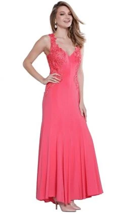 Nox Anabel - 8258 Embroidered V-neck Sheath Dress Formal Gowns