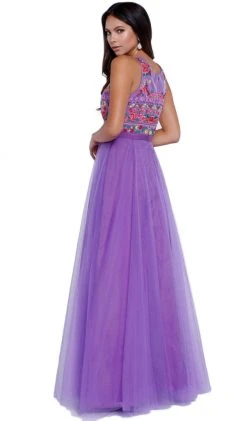 Nox Anabel - 8263 Floral Embroidered Bateau Chiffon Evening Dress