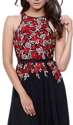 Nox Anabel - 8275 Floral Embroidered A-line Dress