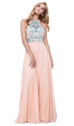 Formal Gowns Nox Anabel - 8276 Sleeveless Bejeweled Halter A-line Dress