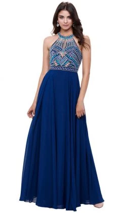 Nox Anabel - 8286 Beaded High Halter Long A-line Dress 12 Nox Anabel - 8286 Beaded High Halter Long A-line Dress