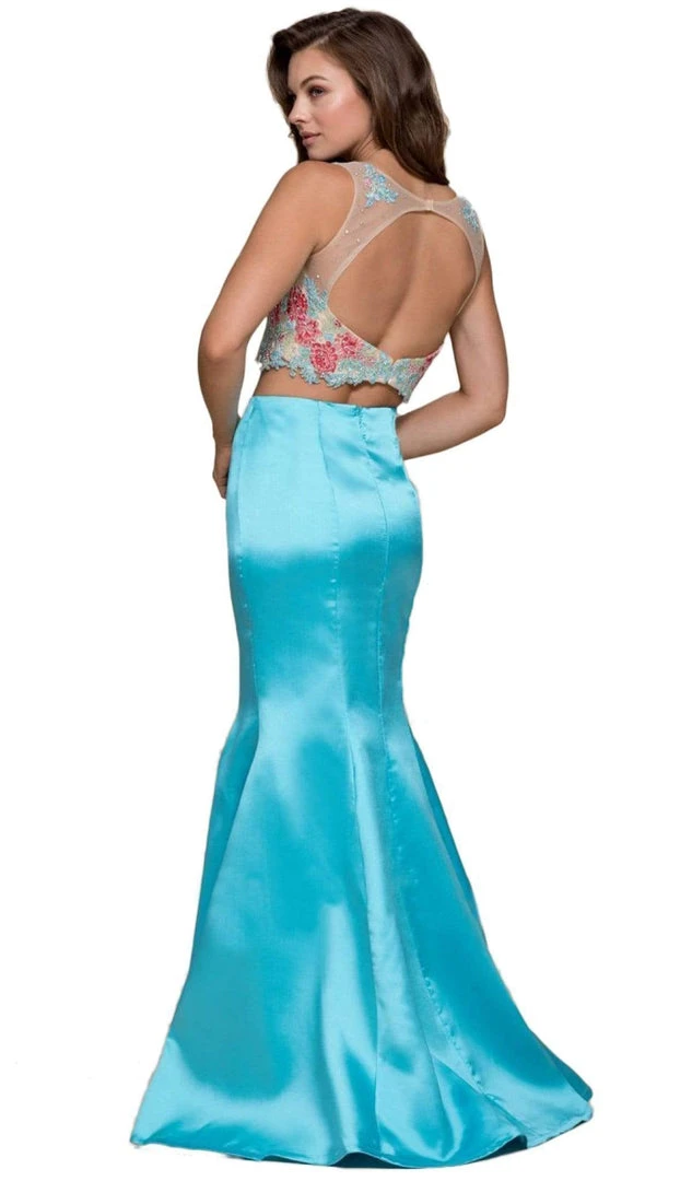 Formal Gowns Nox Anabel - 8287 Two-Piece Crop Top Floral Lace Long Dress 5 Formal Gowns Nox Anabel - 8287 Two-Piece Crop Top Floral Lace Long Dress