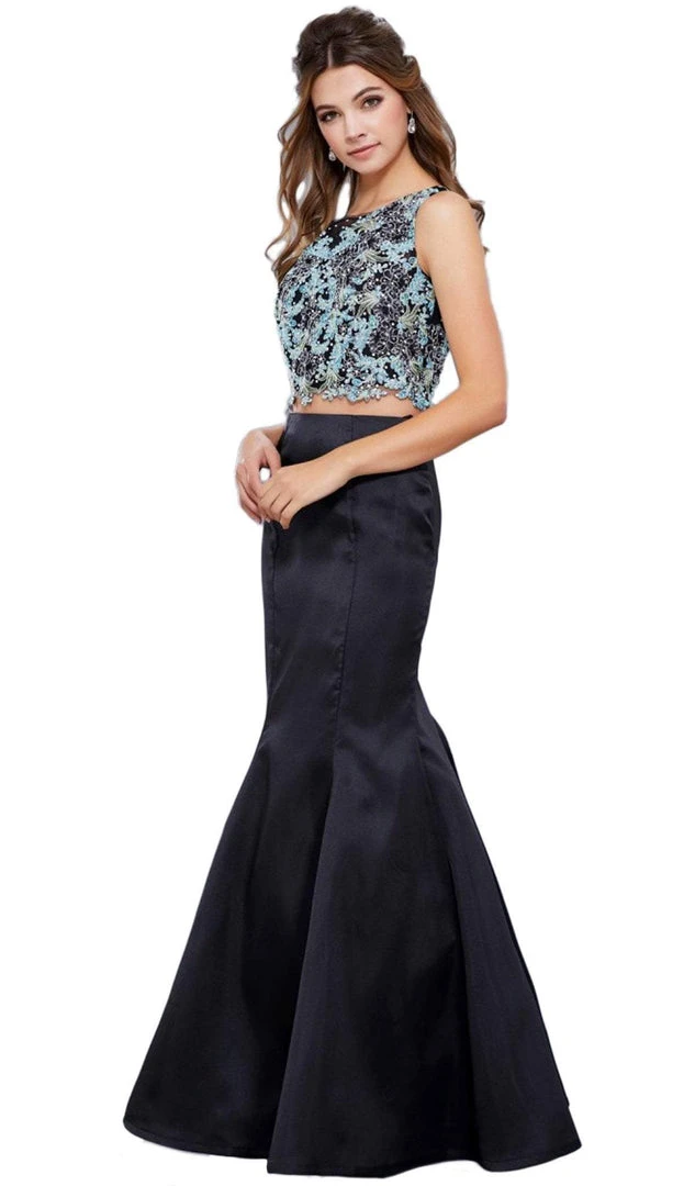 Formal Gowns Nox Anabel - 8287 Two-Piece Crop Top Floral Lace Long Dress 7 Formal Gowns Nox Anabel - 8287 Two-Piece Crop Top Floral Lace Long Dress