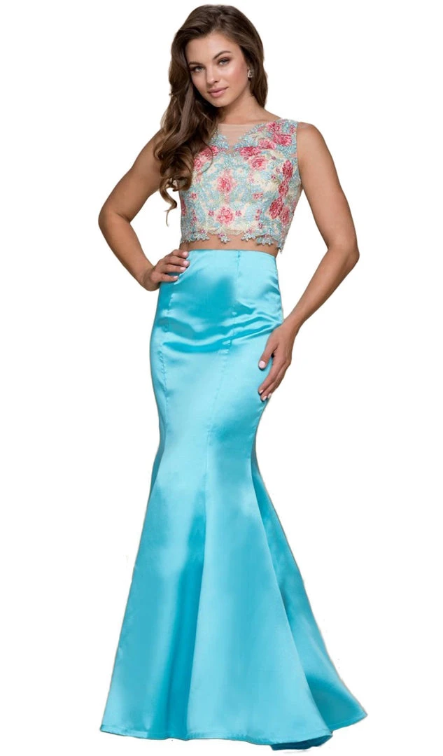 Formal Gowns Nox Anabel - 8287 Two-Piece Crop Top Floral Lace Long Dress 3 Formal Gowns Nox Anabel - 8287 Two-Piece Crop Top Floral Lace Long Dress