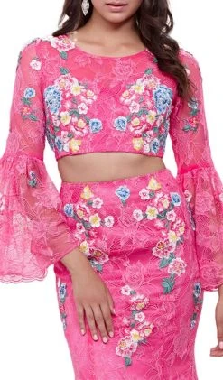 Formal Gowns Nox Anabel - 8288 Two-Piece Embroidered Circular Flounce Sleeve Gown