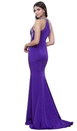 Formal Gowns Nox Anabel - 8294 Bedazzled Halter Neck Long Trumpet Dress