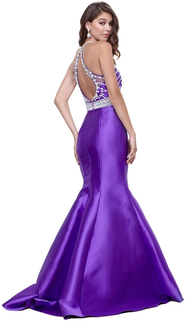 Nox Anabel - 8296 Illusion Halter Beaded Bodice Mermaid Gown 4 Nox Anabel - 8296 Illusion Halter Beaded Bodice Mermaid Gown