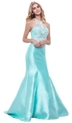 Nox Anabel - 8296 Illusion Halter Beaded Bodice Mermaid Gown 10 Nox Anabel - 8296 Illusion Halter Beaded Bodice Mermaid Gown