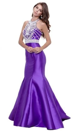 Nox Anabel - 8296 Illusion Halter Beaded Bodice Mermaid Gown
