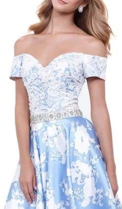 Formal Gowns Nox Anabel - 8301 Lace Off Shoulder Floral A-Line Gown