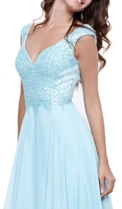 Formal Gowns Nox Anabel - 8302 Adorned Lace Bodice Sleeveless Chiffon Dress