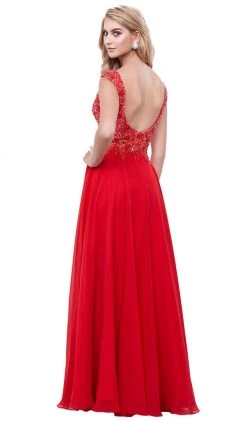 Formal Gowns Nox Anabel - 8302 Adorned Lace Bodice Sleeveless Chiffon Dress