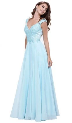 Formal Gowns Nox Anabel - 8302 Adorned Lace Bodice Sleeveless Chiffon Dress