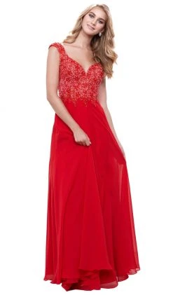 Formal Gowns Nox Anabel - 8302 Adorned Lace Bodice Sleeveless Chiffon Dress