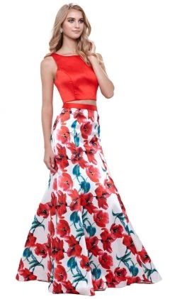 Formal Gowns Nox Anabel - 8313 Two-Piece Sleeveless Floral Trumpet Evening Dress