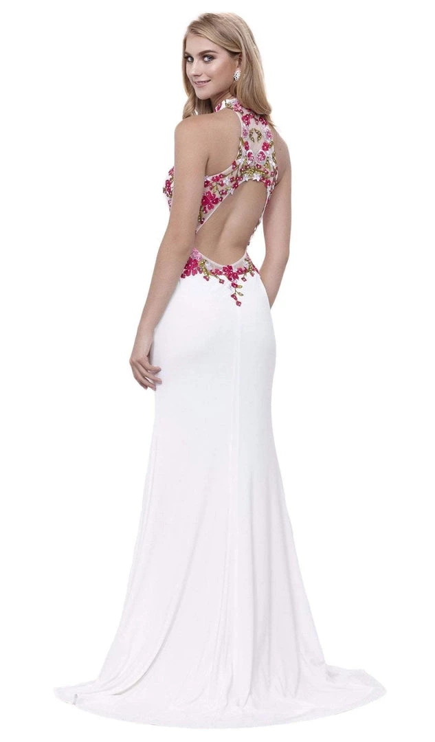 Nox Anabel - 8322 Floral Embroidered Halter Jersey Evening Dress Formal Gowns 5 Nox Anabel - 8322 Floral Embroidered Halter Jersey Evening Dress Formal Gowns