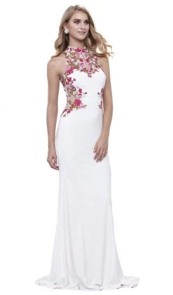 Nox Anabel - 8322 Floral Embroidered Halter Jersey Evening Dress Formal Gowns