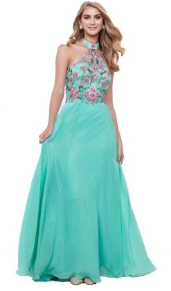 Formal Gowns Nox Anabel - 8326 Lovely Floral Halter Style Long Evening Gown