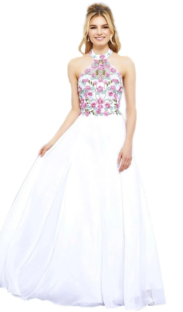 Formal Gowns Nox Anabel - 8326 Lovely Floral Halter Style Long Evening Gown 5 Formal Gowns Nox Anabel - 8326 Lovely Floral Halter Style Long Evening Gown