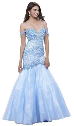 Formal Gowns Nox Anabel - 8328 Beaded Off-Shoulder Trumpet Evening Gown