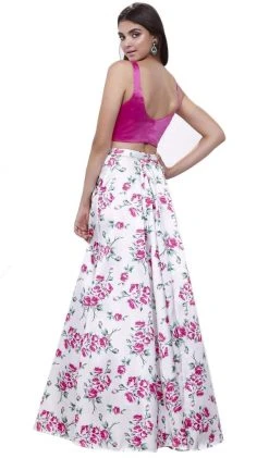 Nox Anabel - 8331 Bateau Neck Two-Piece Floral A-line Evening Gown