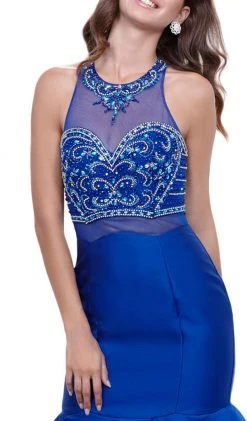 Nox Anabel - 8332 Sleeveless Halter Neck Beaded Long Mermaid Dress Formal Gowns