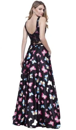 Formal Gowns Nox Anabel - 8336 Two-Piece Bateau Butterfly Printed Evening Gown 8 Formal Gowns Nox Anabel - 8336 Two-Piece Bateau Butterfly Printed Evening Gown