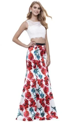 Formal Gowns Nox Anabel - 8342 Sleeveless Lace Floral Trumpet Evening Dress