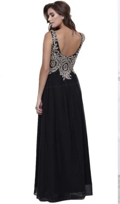 Formal Gowns Nox Anabel - 8343 Sleeveless Beaded V Neck Lace Bodice Long Gown