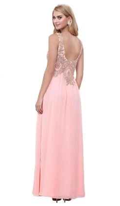 Formal Gowns Nox Anabel - 8343 Sleeveless Beaded V Neck Lace Bodice Long Gown