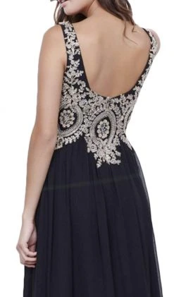 Formal Gowns Nox Anabel - 8343 Sleeveless Beaded V Neck Lace Bodice Long Gown