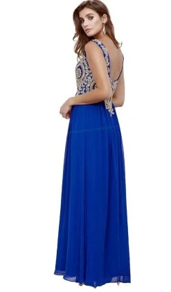 Formal Gowns Nox Anabel - 8343 Sleeveless Beaded V Neck Lace Bodice Long Gown